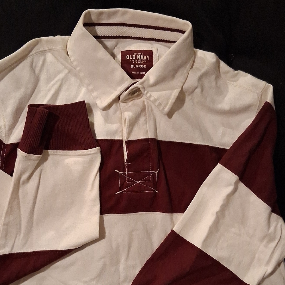 Old Navy Maroon and White Striped Men's Shirt